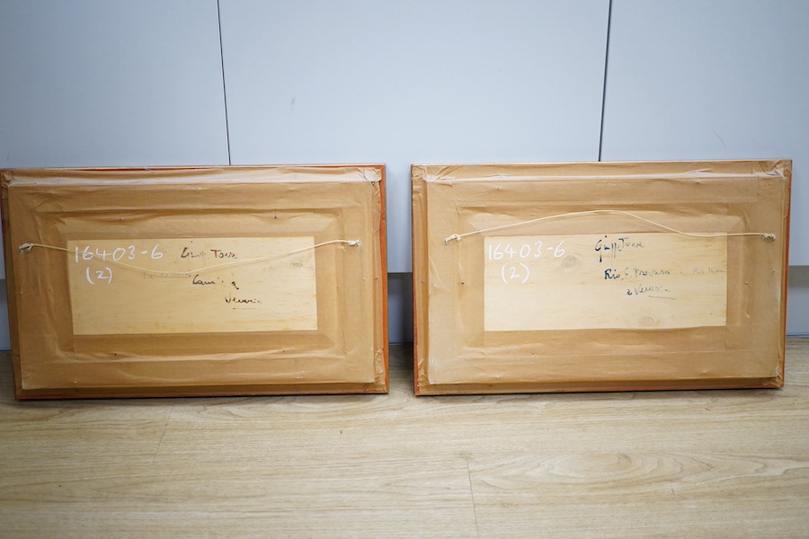 G Toare ?, pair of oils on board, Venetian canals, each indistinctly signed and inscribed verso, 18 x 38cm. Condition - good